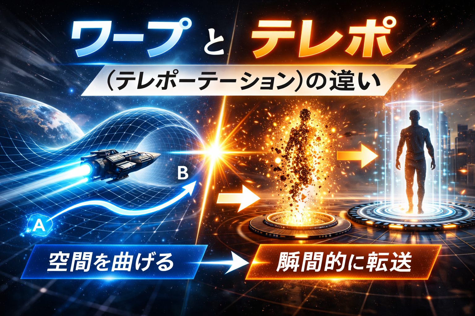 「ワープ」と「テレポ」(テレポーテーション)の違い